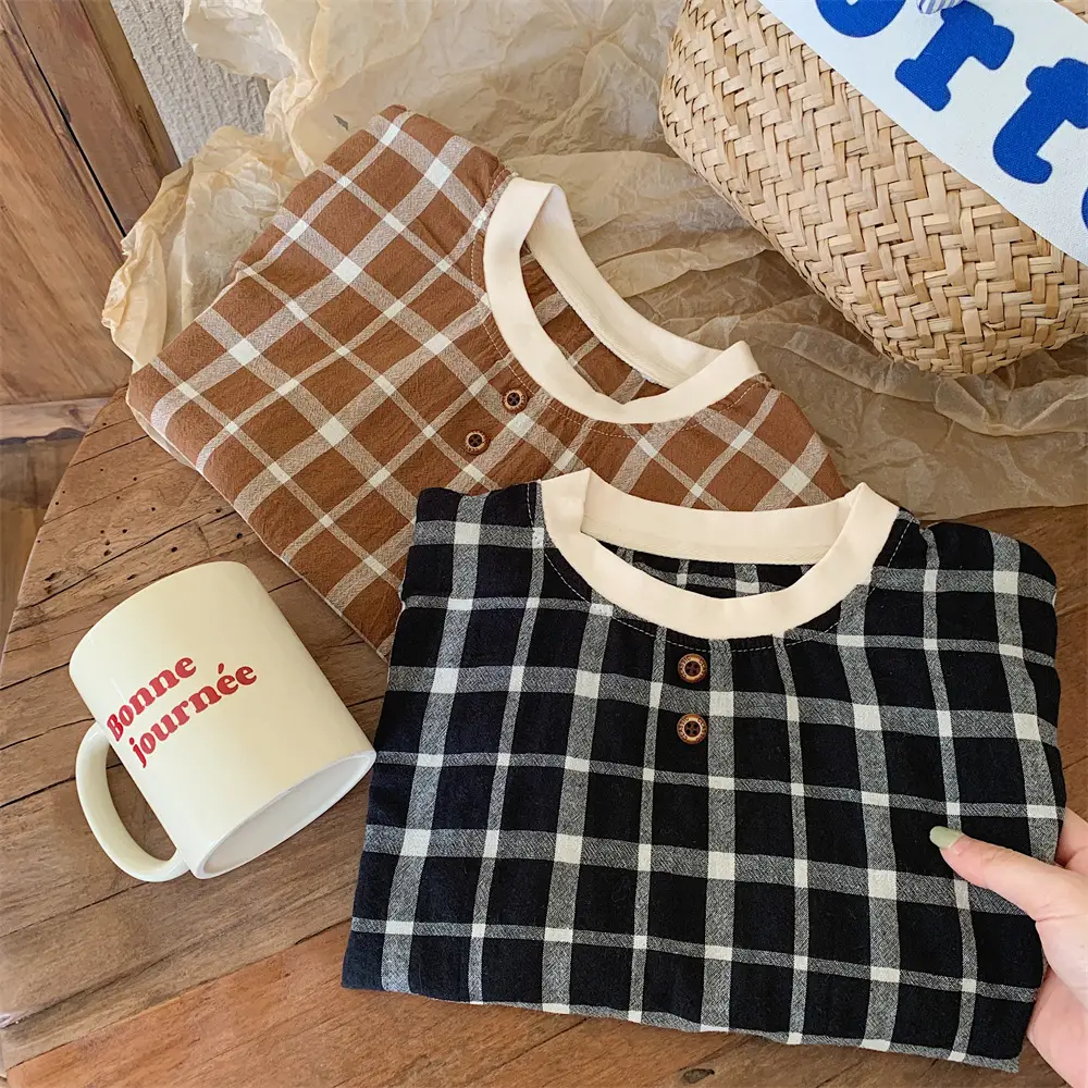Mengtian Cotton Linen Plaid Short Sleeve T-Shirt for Boys — feature 15