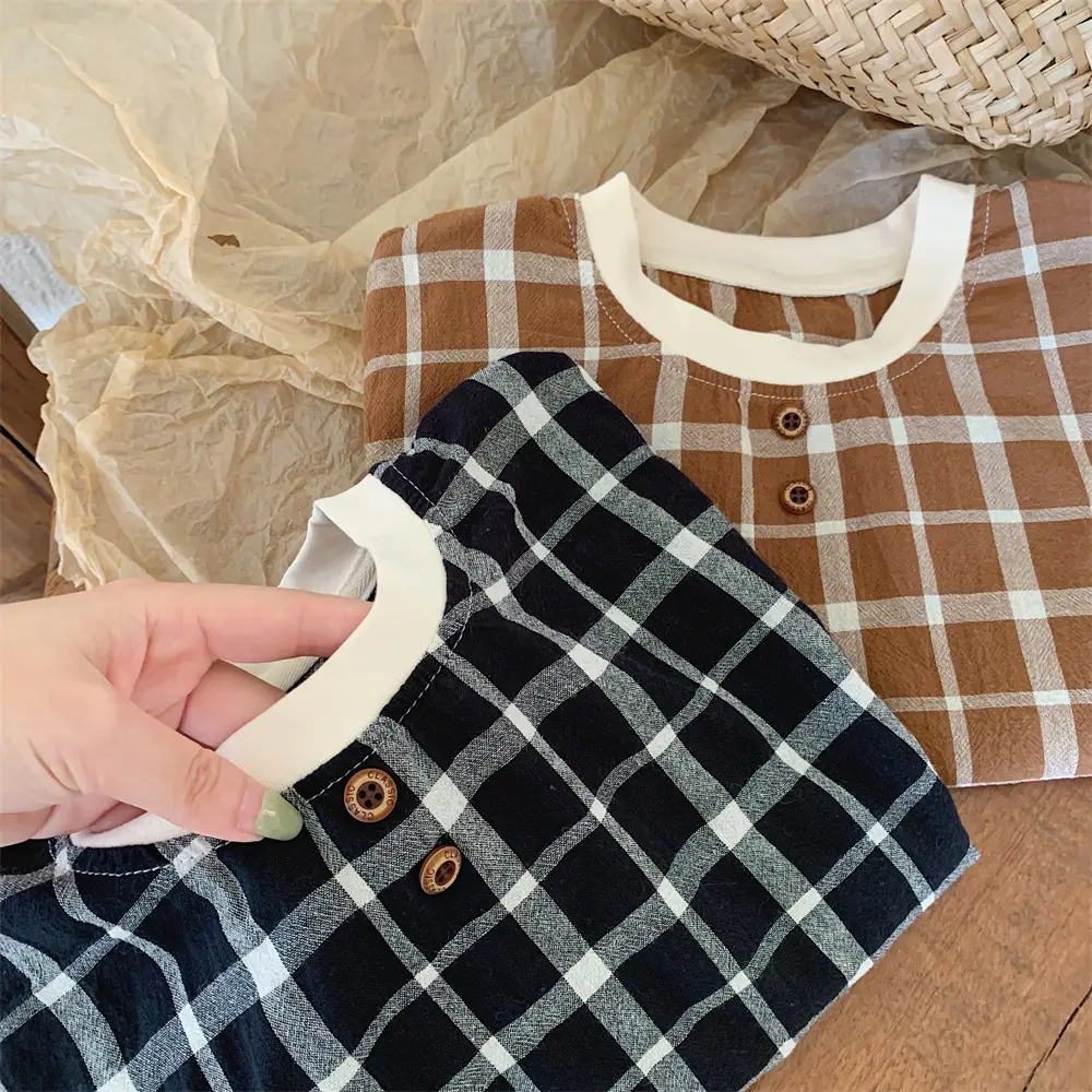 Mengtian Cotton Linen Plaid Short Sleeve T-Shirt for Boys — feature 16