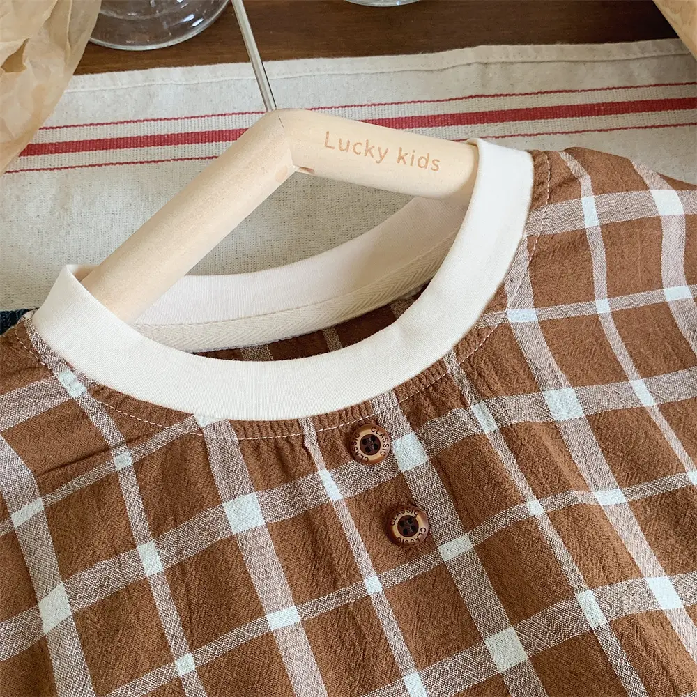 Mengtian Cotton Linen Plaid Short Sleeve T-Shirt for Boys — feature 4