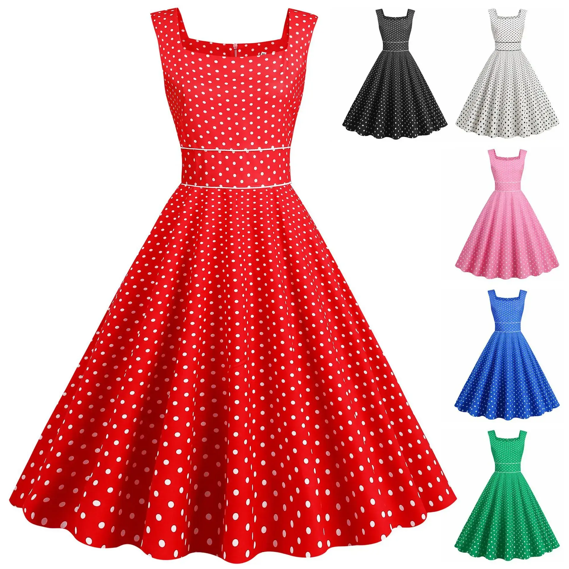 Green Polka Dot Vest Dress for Women - Image 4