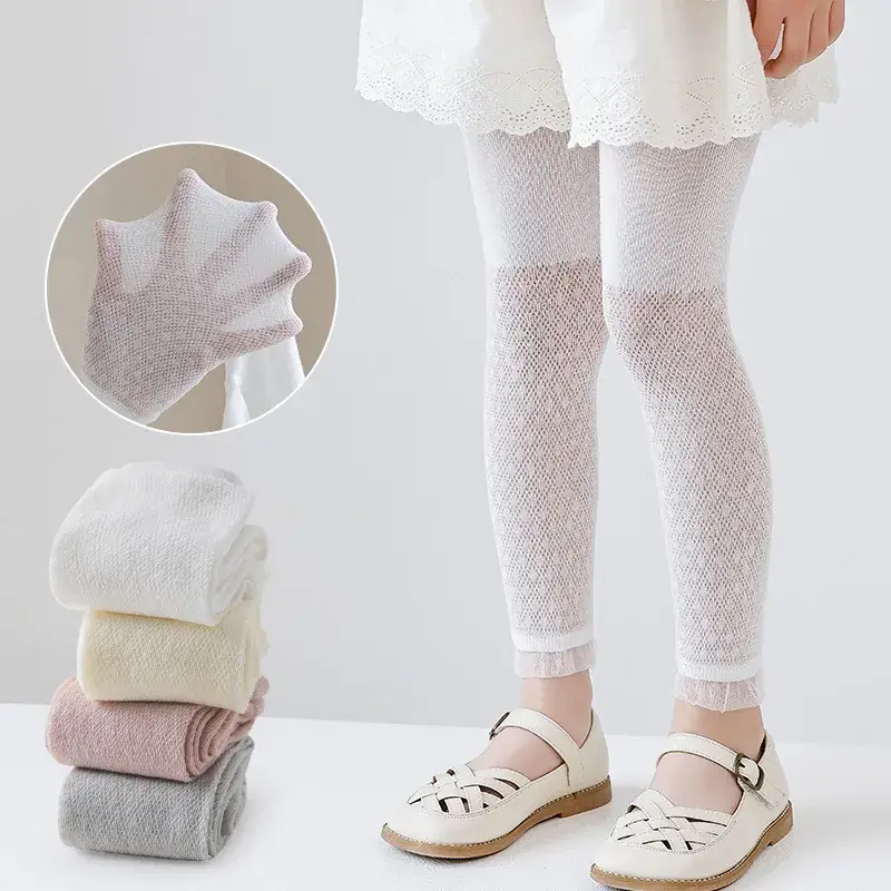Girls' Pink Mesh Leggings with Wave Dot Lace 2023 - Image 6