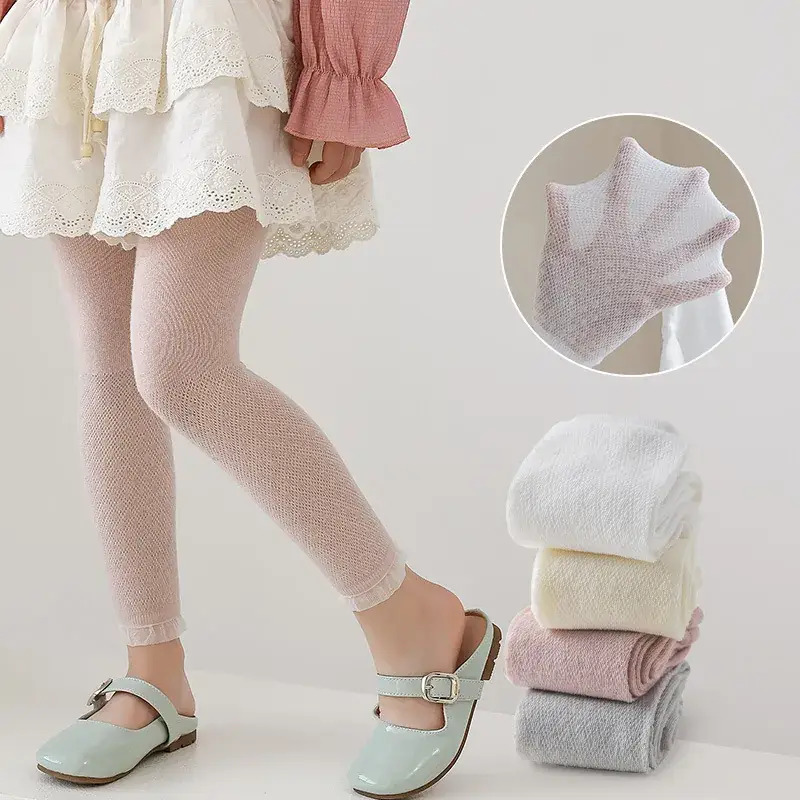Girls' Pink Mesh Leggings with Wave Dot Lace 2023 - Image 7