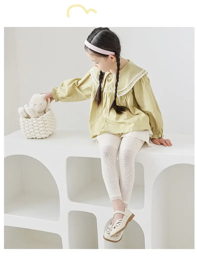 Girls' Pink Mesh Leggings with Wave Dot Lace 2023 — feature 16