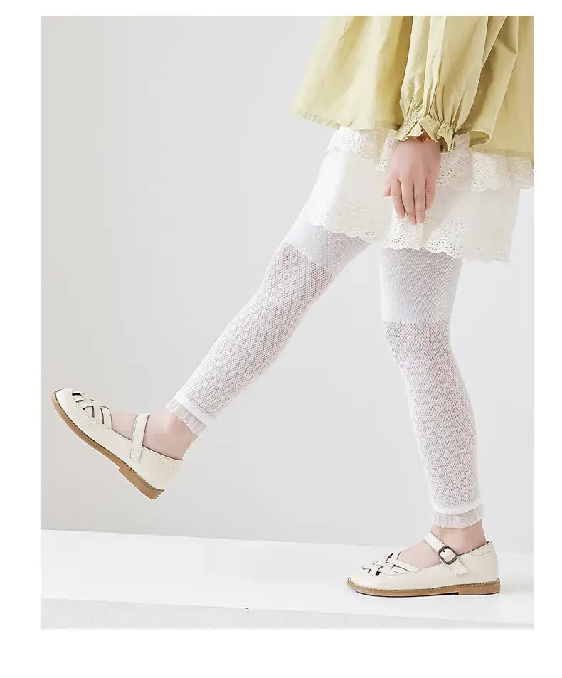 Girls' Pink Mesh Leggings with Wave Dot Lace 2023 — feature 18