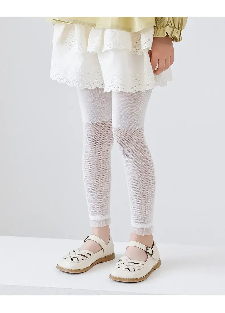 Girls' Pink Mesh Leggings with Wave Dot Lace 2023 — feature 19