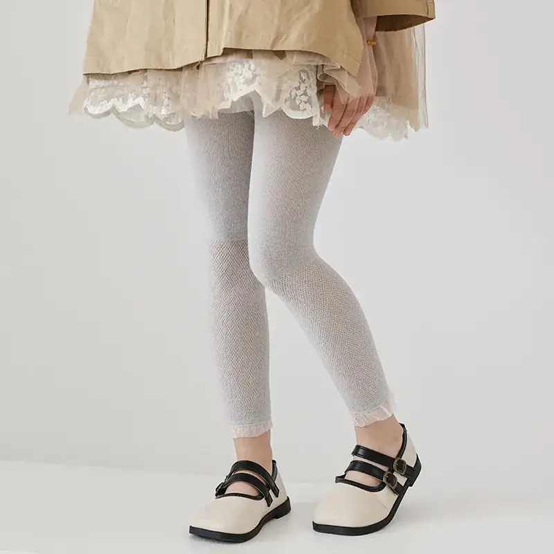 Girls' Pink Mesh Leggings with Wave Dot Lace 2023 - Image 2