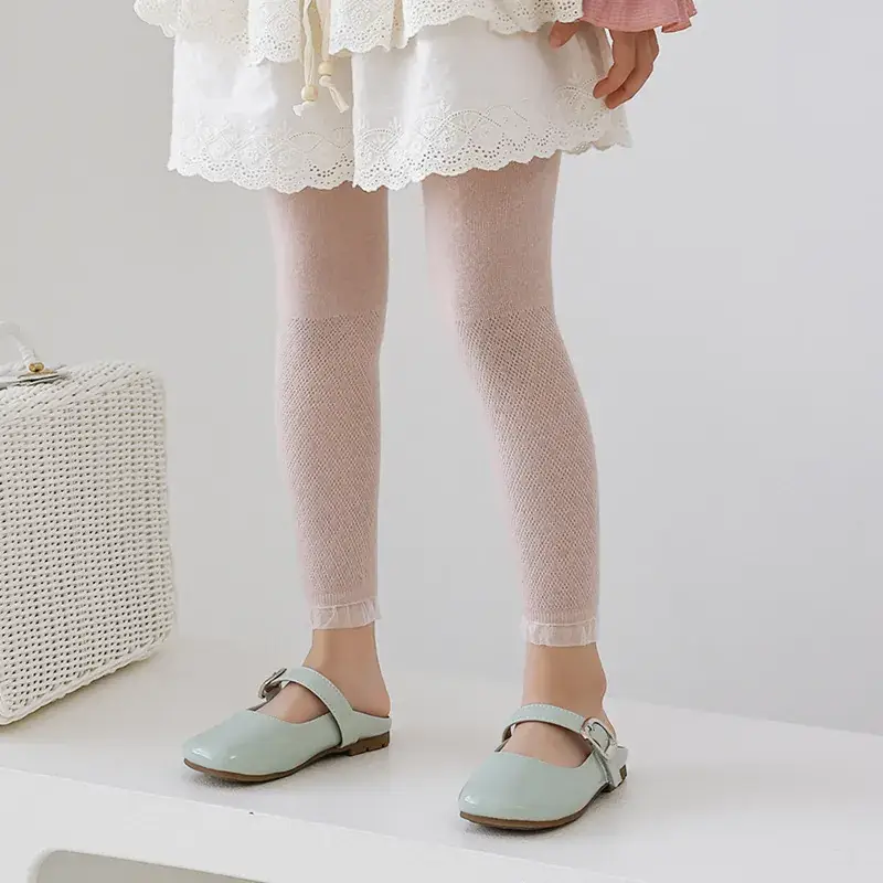 Girls' Pink Mesh Leggings with Wave Dot Lace 2023 - Image 3