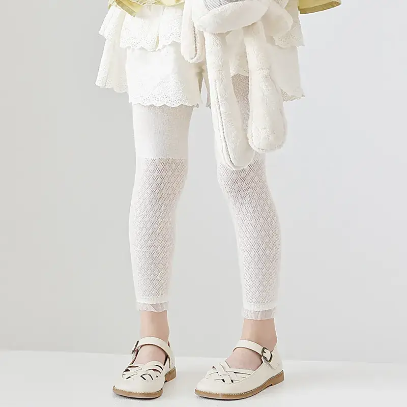 Girls' Pink Mesh Leggings with Wave Dot Lace 2023 - Image 4