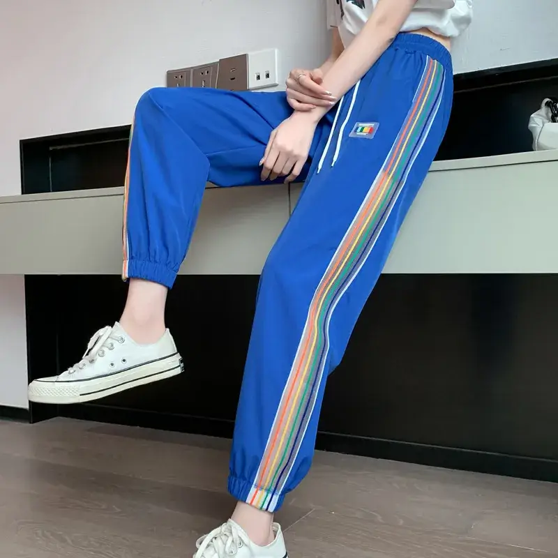 2025 Summer Rainbow Stripe Ice Silk Sweatpants - Image 5