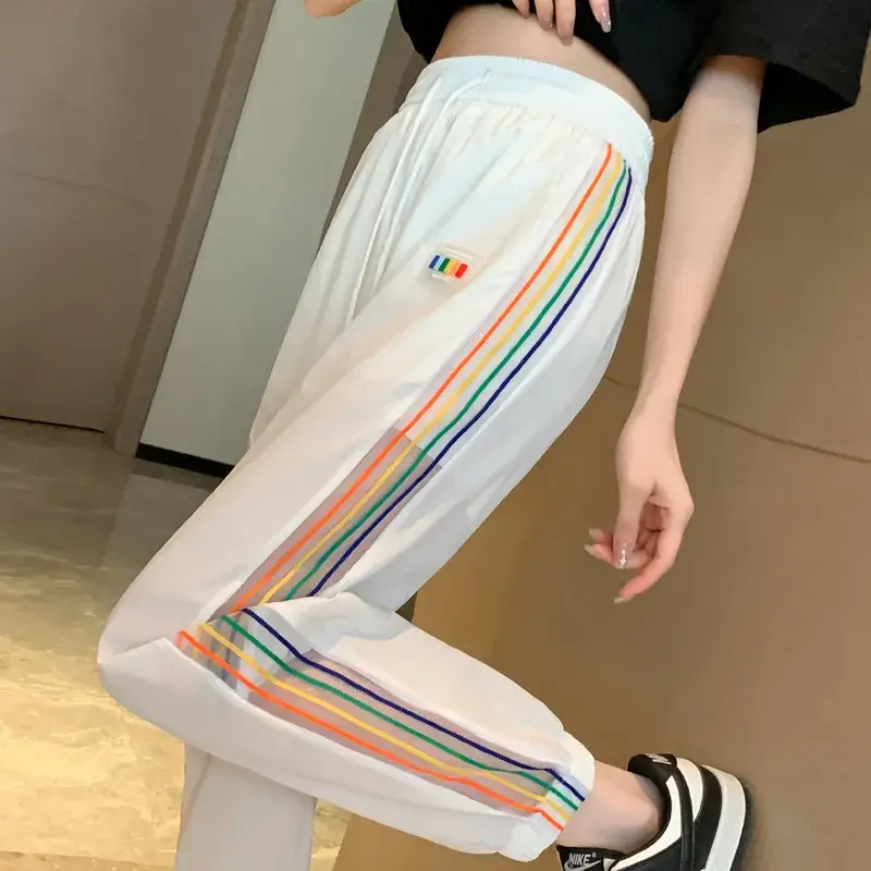 2025 Summer Rainbow Stripe Ice Silk Sweatpants - Image 6