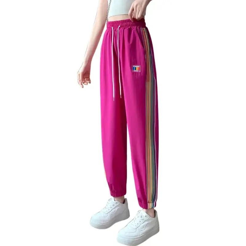 2025 Summer Rainbow Stripe Ice Silk Sweatpants - Image 9