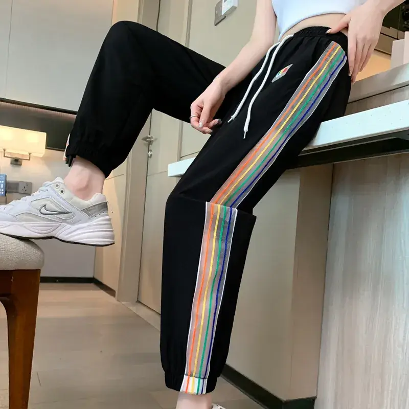 2025 Summer Rainbow Stripe Ice Silk Sweatpants - Image 2