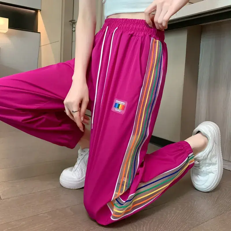 2025 Summer Rainbow Stripe Ice Silk Sweatpants - Image 4