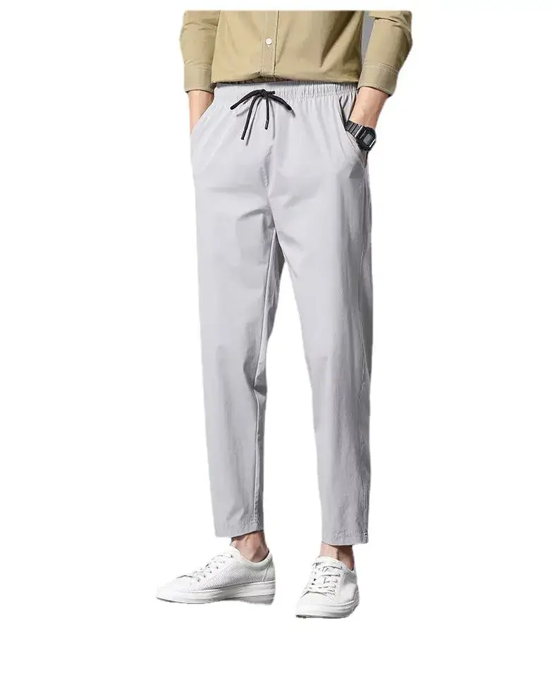 Men's Thin Silk Casual Pants Olive Green 2 Pcs - Image 9