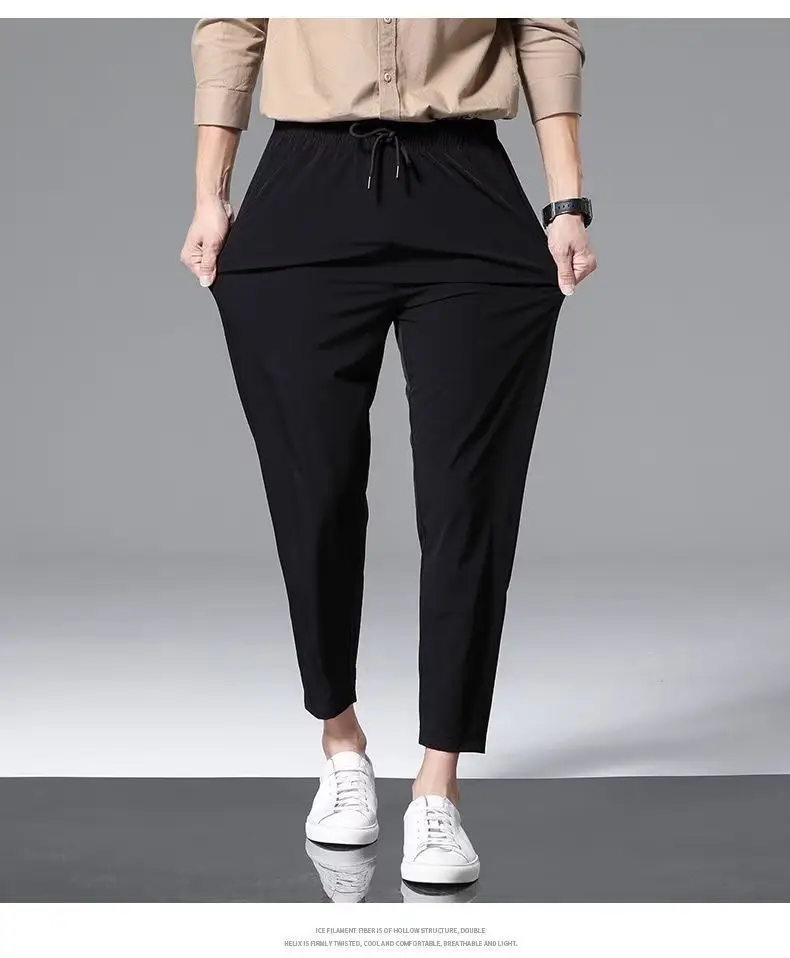 Men's Thin Silk Casual Pants Olive Green 2 Pcs — feature 11