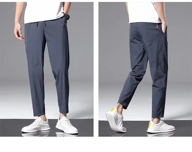 Men's Thin Silk Casual Pants Olive Green 2 Pcs — feature 15