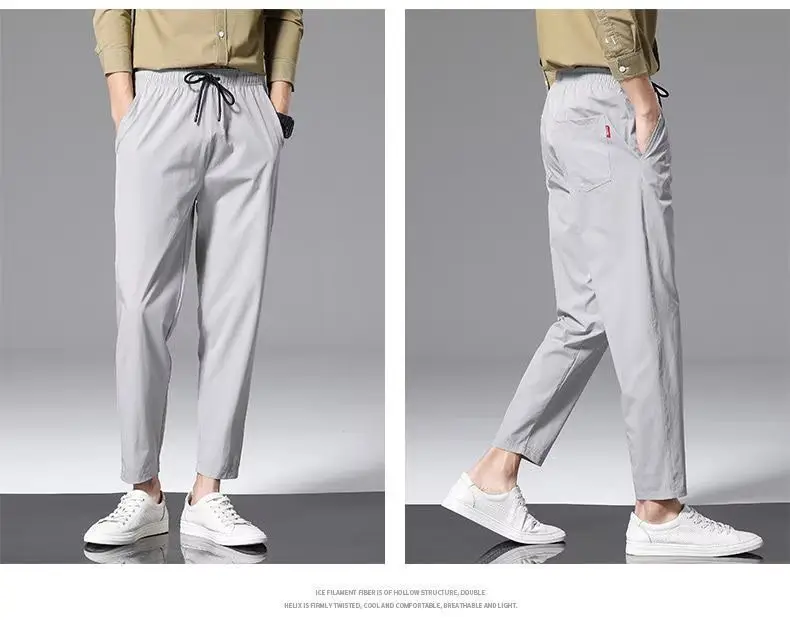 Men's Thin Silk Casual Pants Olive Green 2 Pcs — feature 20