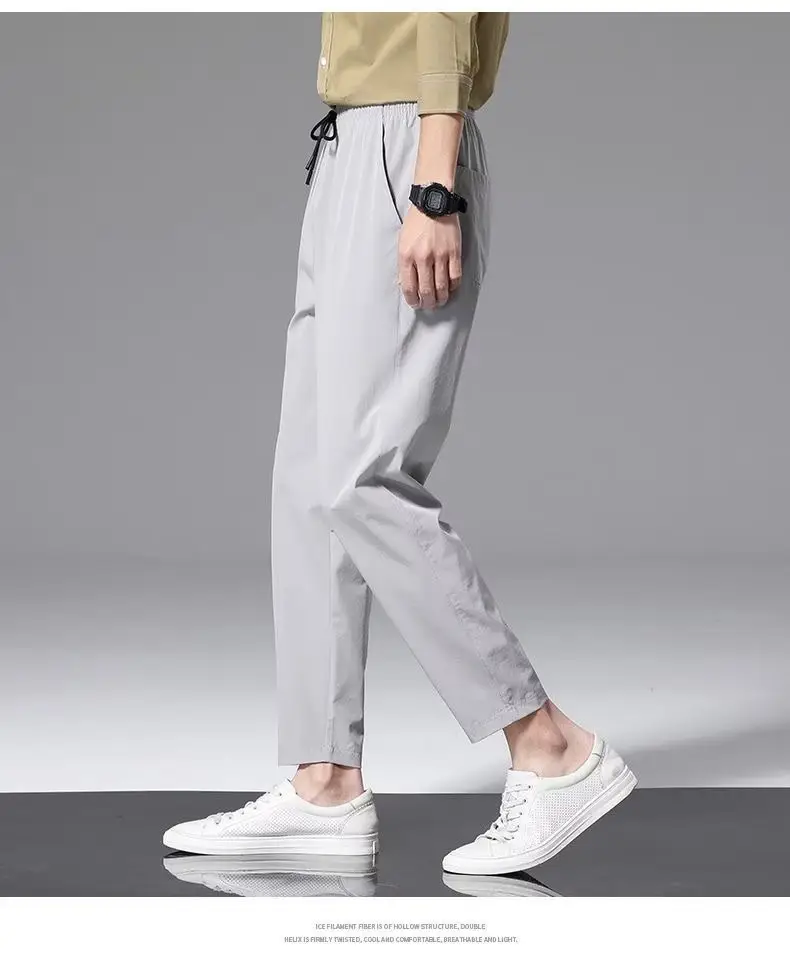 Men's Thin Silk Casual Pants Olive Green 2 Pcs — feature 21