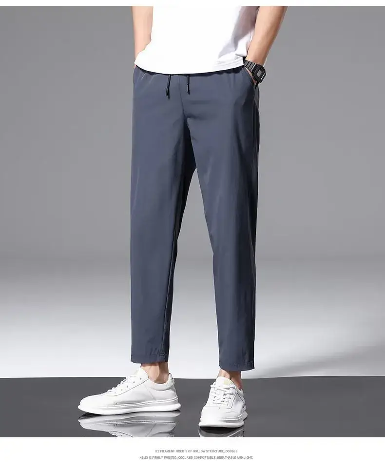 Men's Thin Silk Casual Pants Olive Green 2 Pcs - Image 2