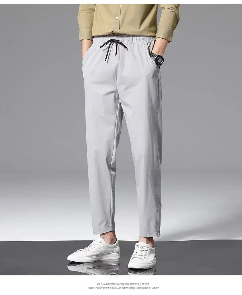 Men's Thin Silk Casual Pants Olive Green 2 Pcs - Image 3