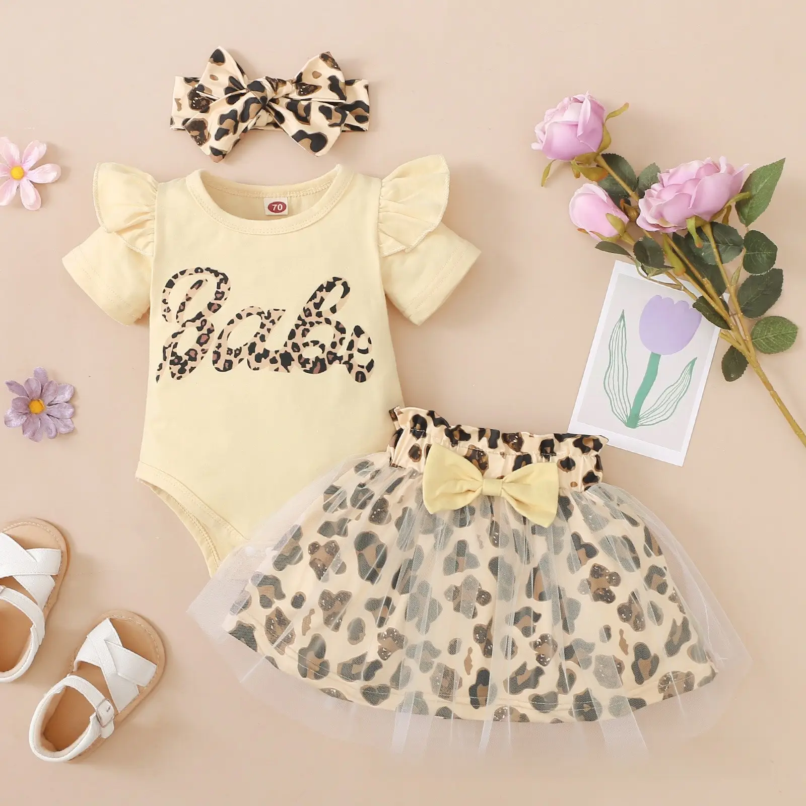 Baby Leopard Print 3-Piece Set Yellow