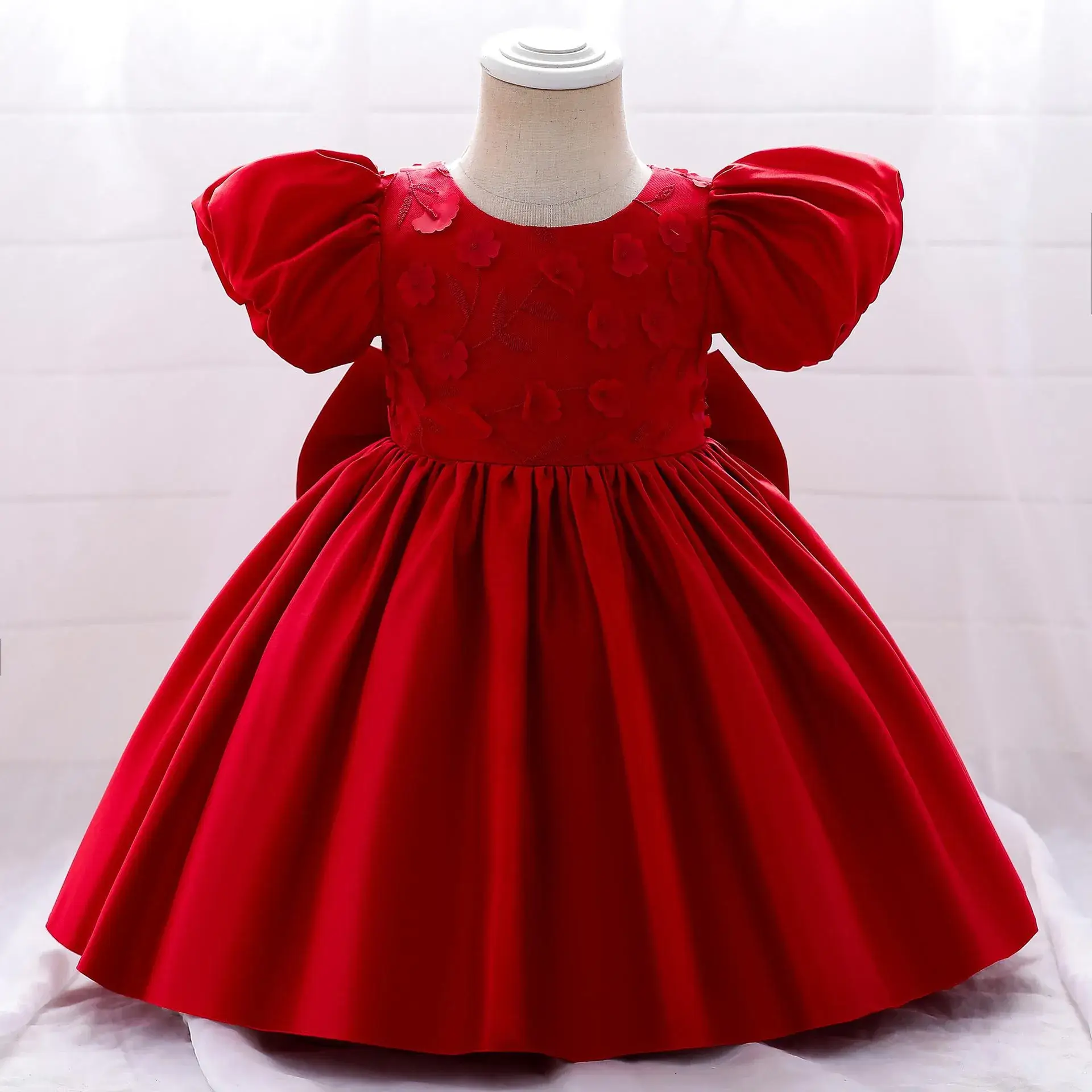 Pink Puff Sleeve Girls Birthday Banquet Dress - Image 8