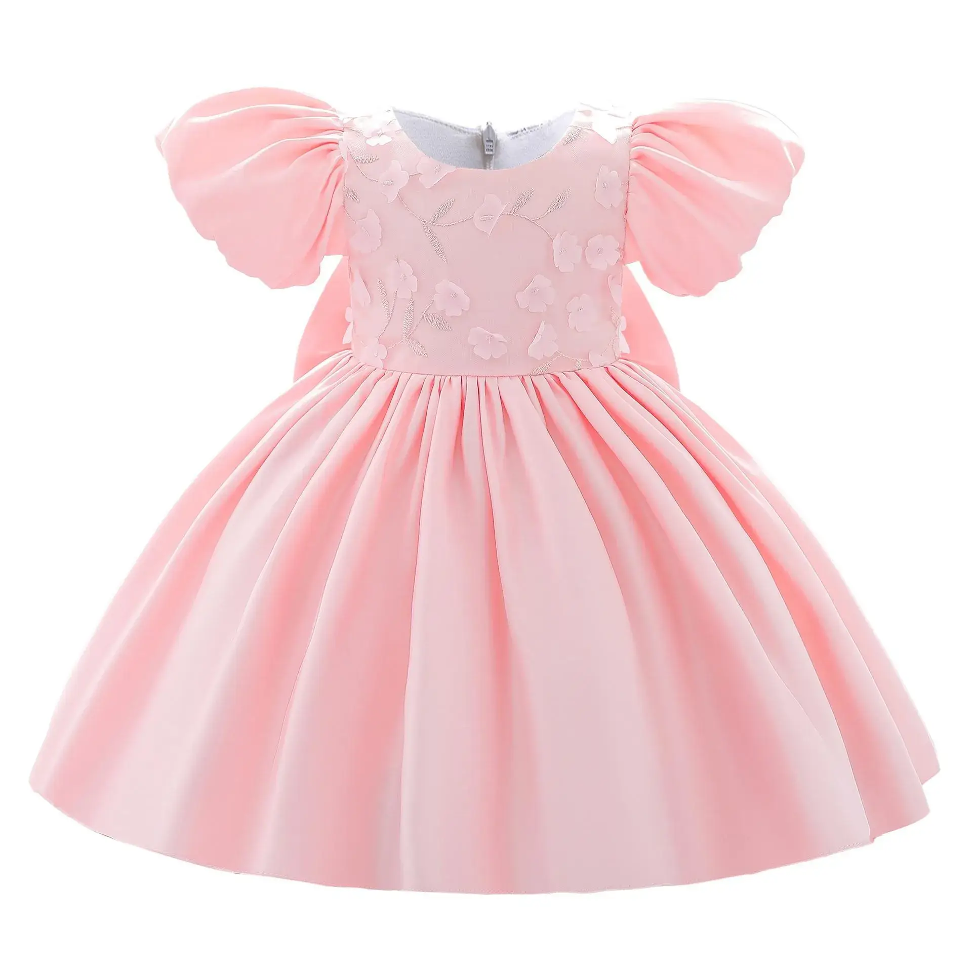 Pink Puff Sleeve Girls Birthday Banquet Dress - Image 9