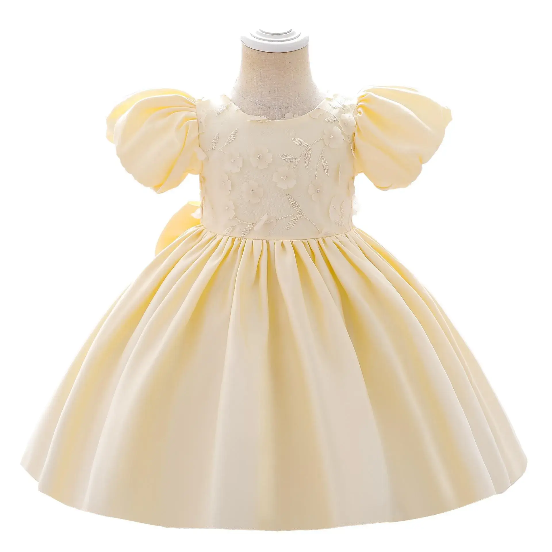 Pink Puff Sleeve Girls Birthday Banquet Dress - Image 2