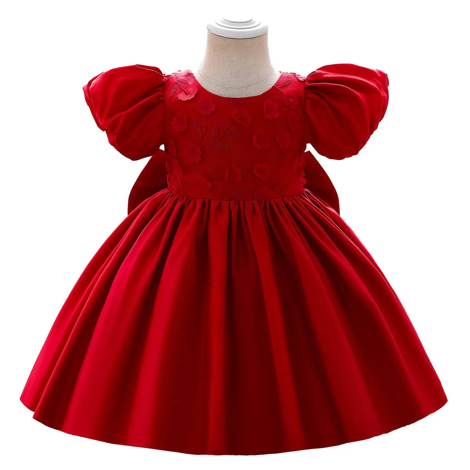 Pink Puff Sleeve Girls Birthday Banquet Dress - Image 4