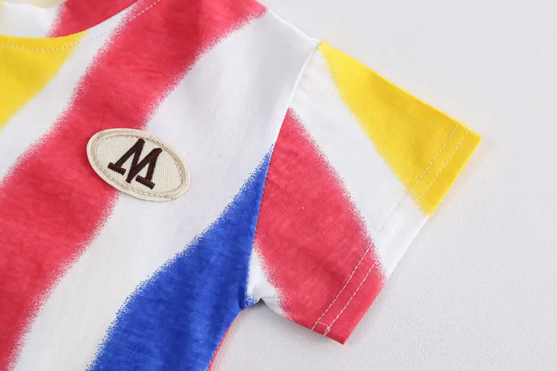 Children Striped Cotton T-Shirt & Shorts Set Pink Yellow Blue — feature 11