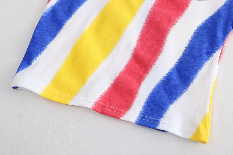Children Striped Cotton T-Shirt & Shorts Set Pink Yellow Blue — feature 12