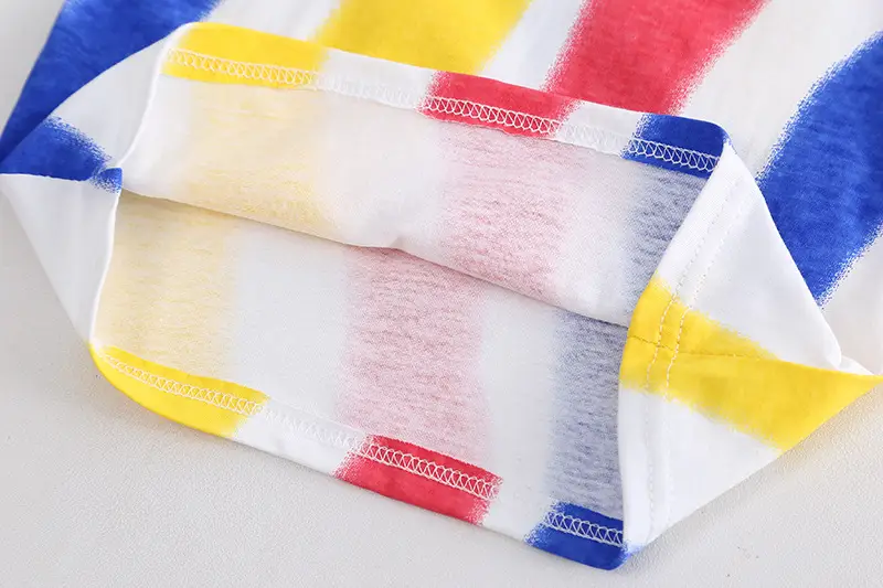 Children Striped Cotton T-Shirt & Shorts Set Pink Yellow Blue — feature 13