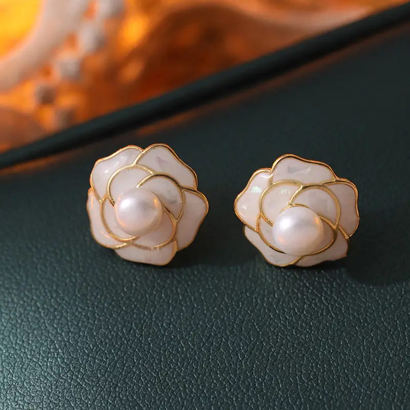 Camellia Pearl Earrings S925 Silver Flower Design - Image 4