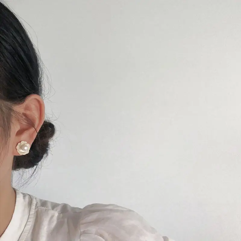 Camellia Pearl Earrings S925 Silver Flower Design - Image 5