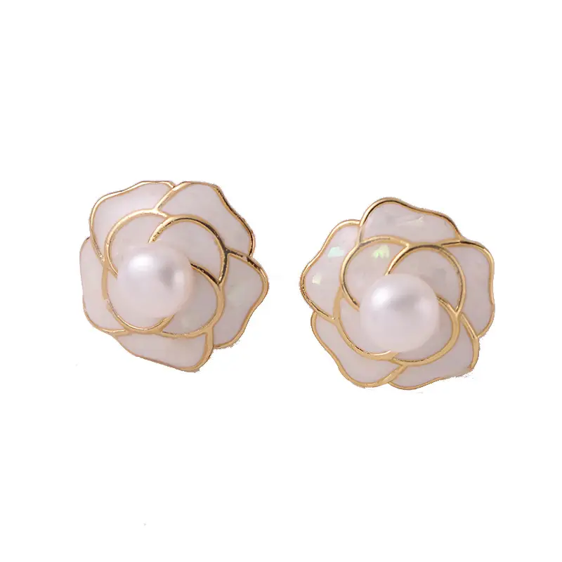 Camellia Pearl Earrings S925 Silver Flower Design - Image 6