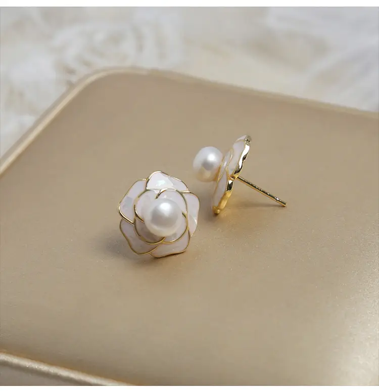 Camellia Pearl Earrings S925 Silver Flower Design — feature 10