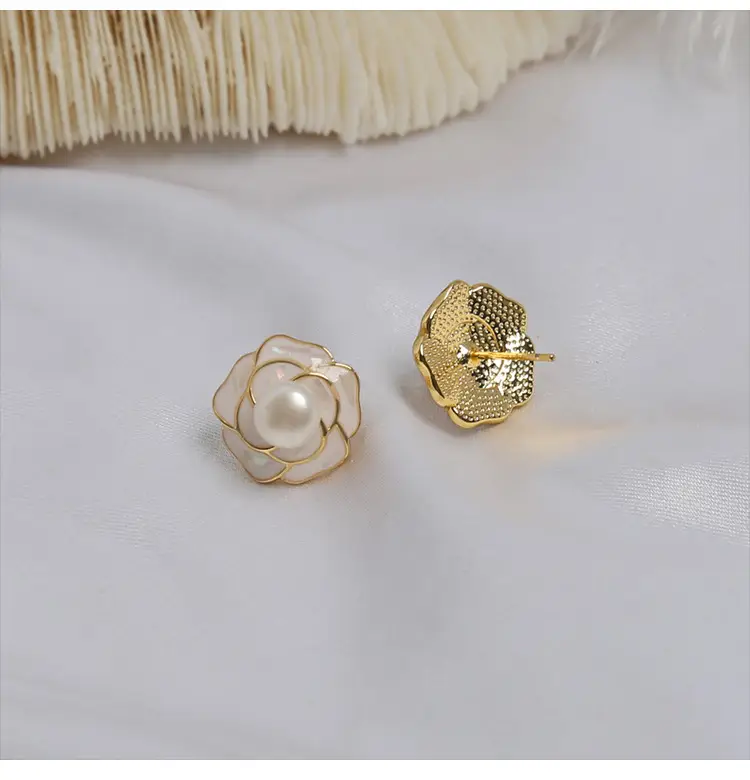 Camellia Pearl Earrings S925 Silver Flower Design — feature 11