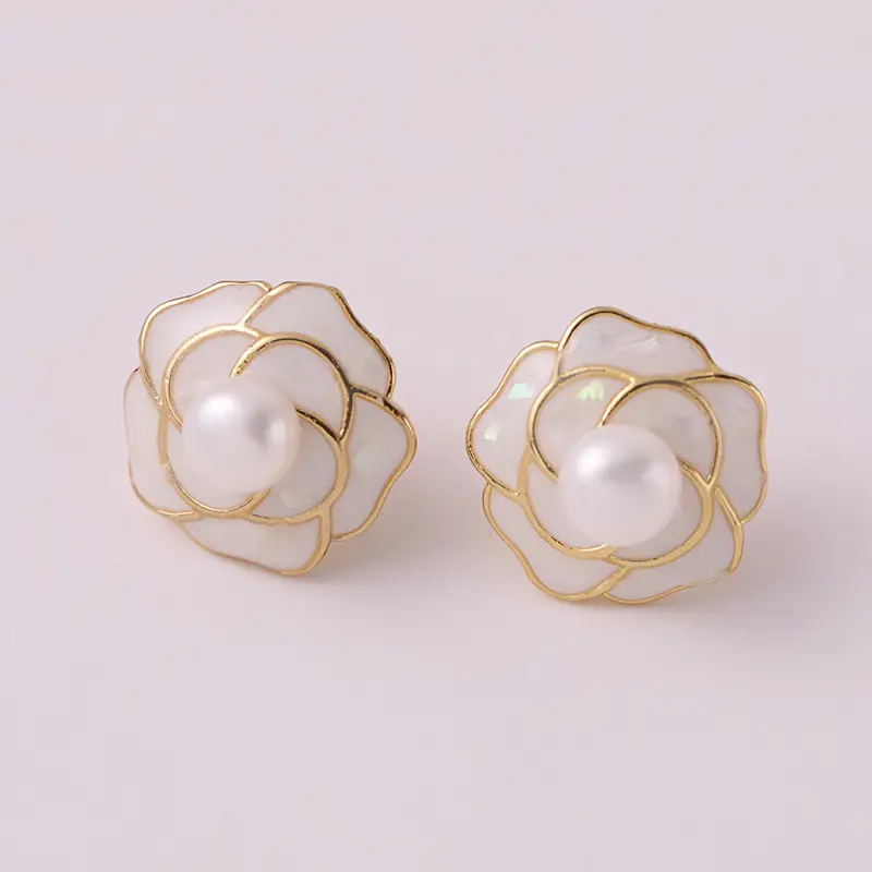 Camellia Pearl Earrings S925 Silver Flower Design — feature 6