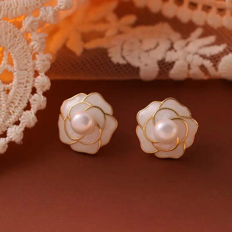 Camellia Pearl Earrings S925 Silver Flower Design — feature 8
