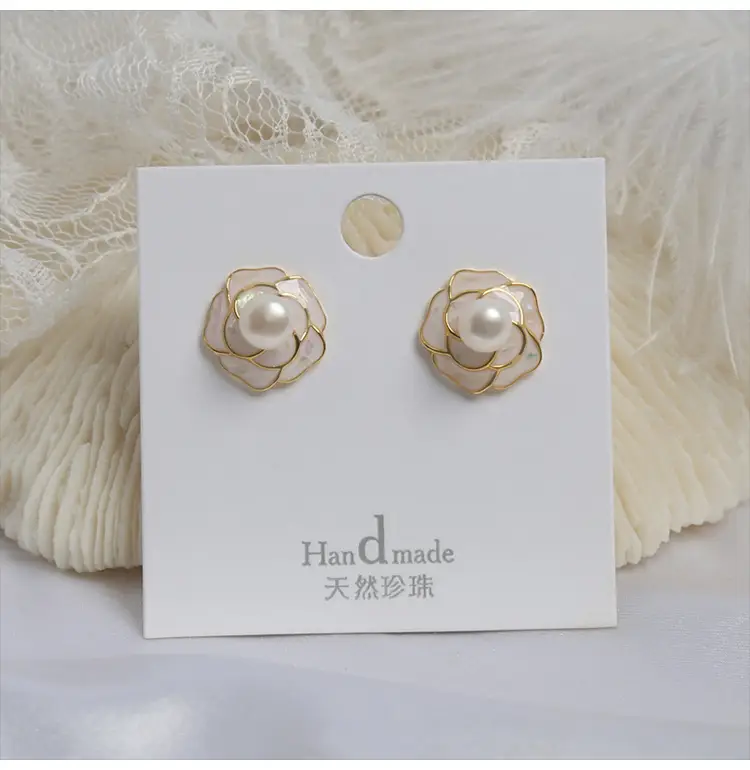 Camellia Pearl Earrings S925 Silver Flower Design — feature 9