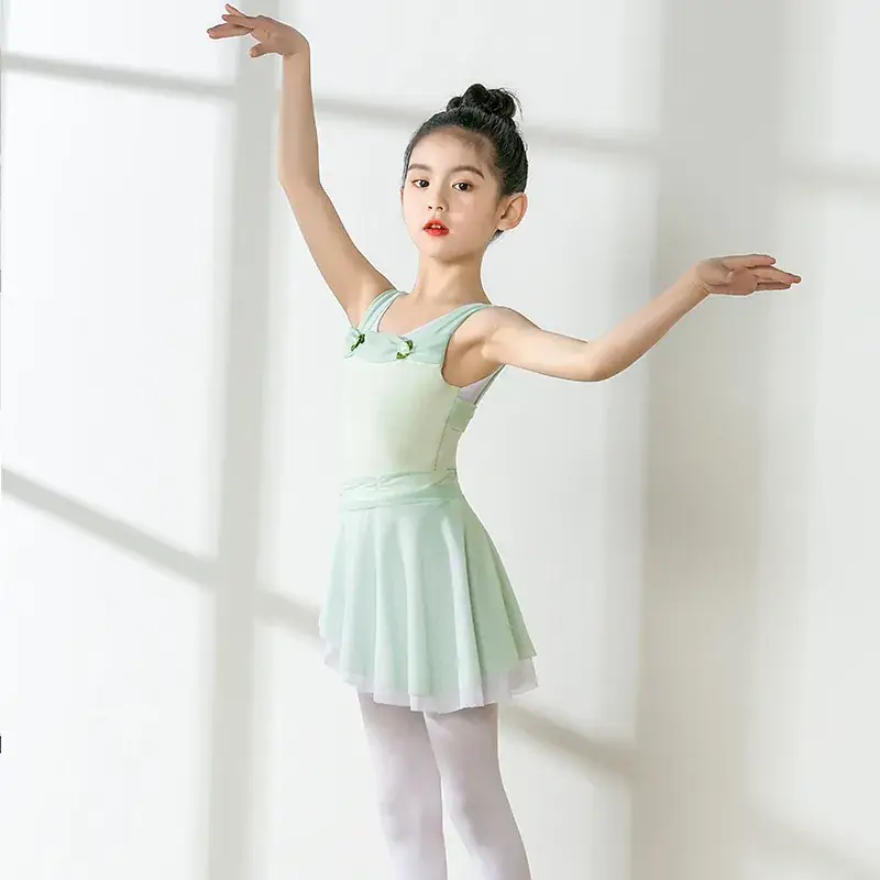 Girls Chinese Dance Wear Summer Short Sleeve Ballet Dress - Image 11