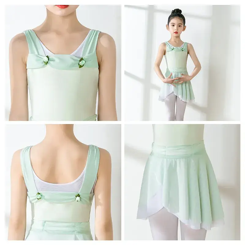 Girls Chinese Dance Wear Summer Short Sleeve Ballet Dress - Image 12