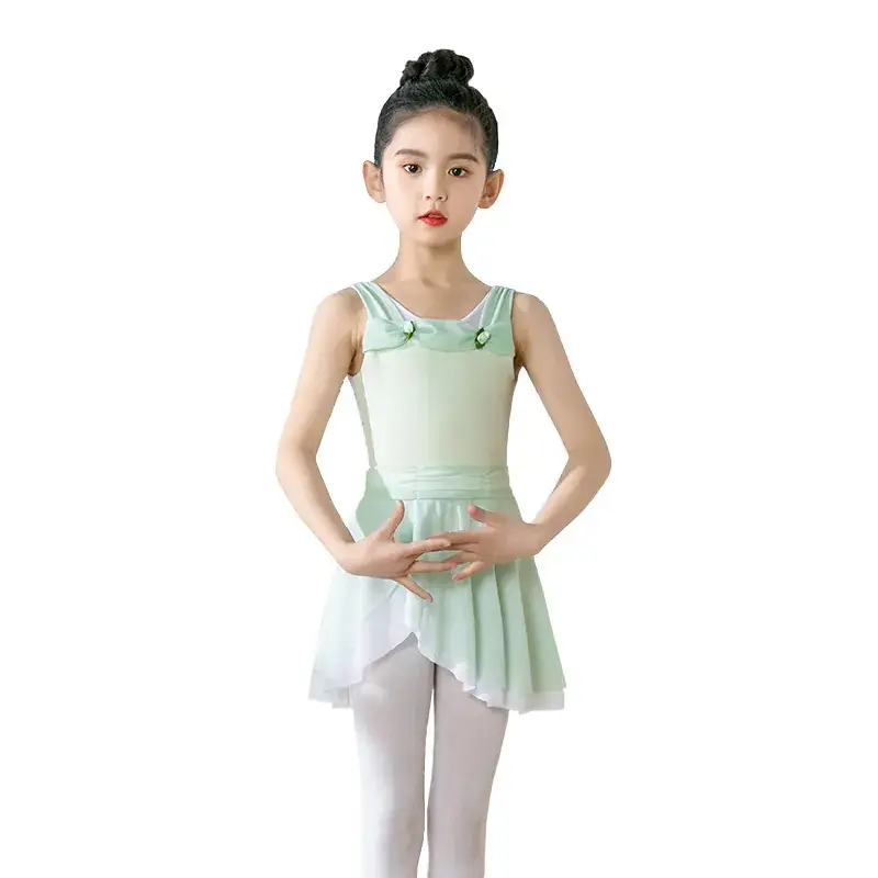 Girls Chinese Dance Wear Summer Short Sleeve Ballet Dress - Image 14