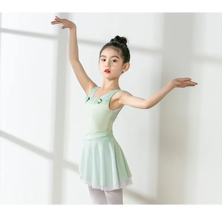 Girls Chinese Dance Wear Summer Short Sleeve Ballet Dress — feature 8
