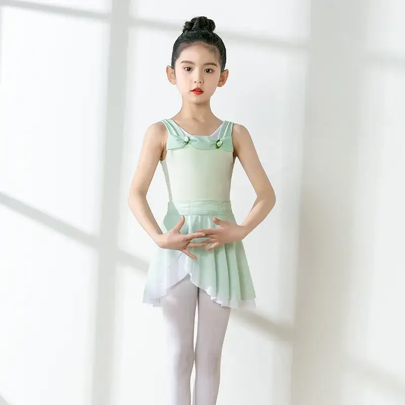 Girls Chinese Dance Wear Summer Short Sleeve Ballet Dress - Image 4