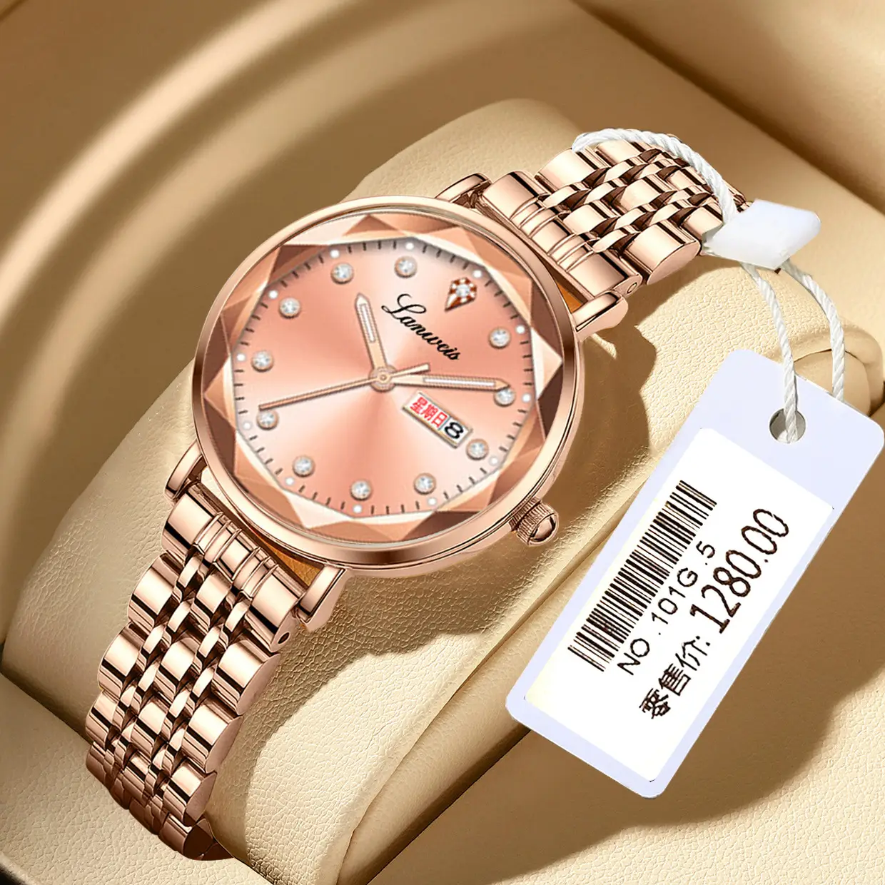 Women's Rose Gold Butterfly Watch with Calendar & Waterproof Band - Image 7