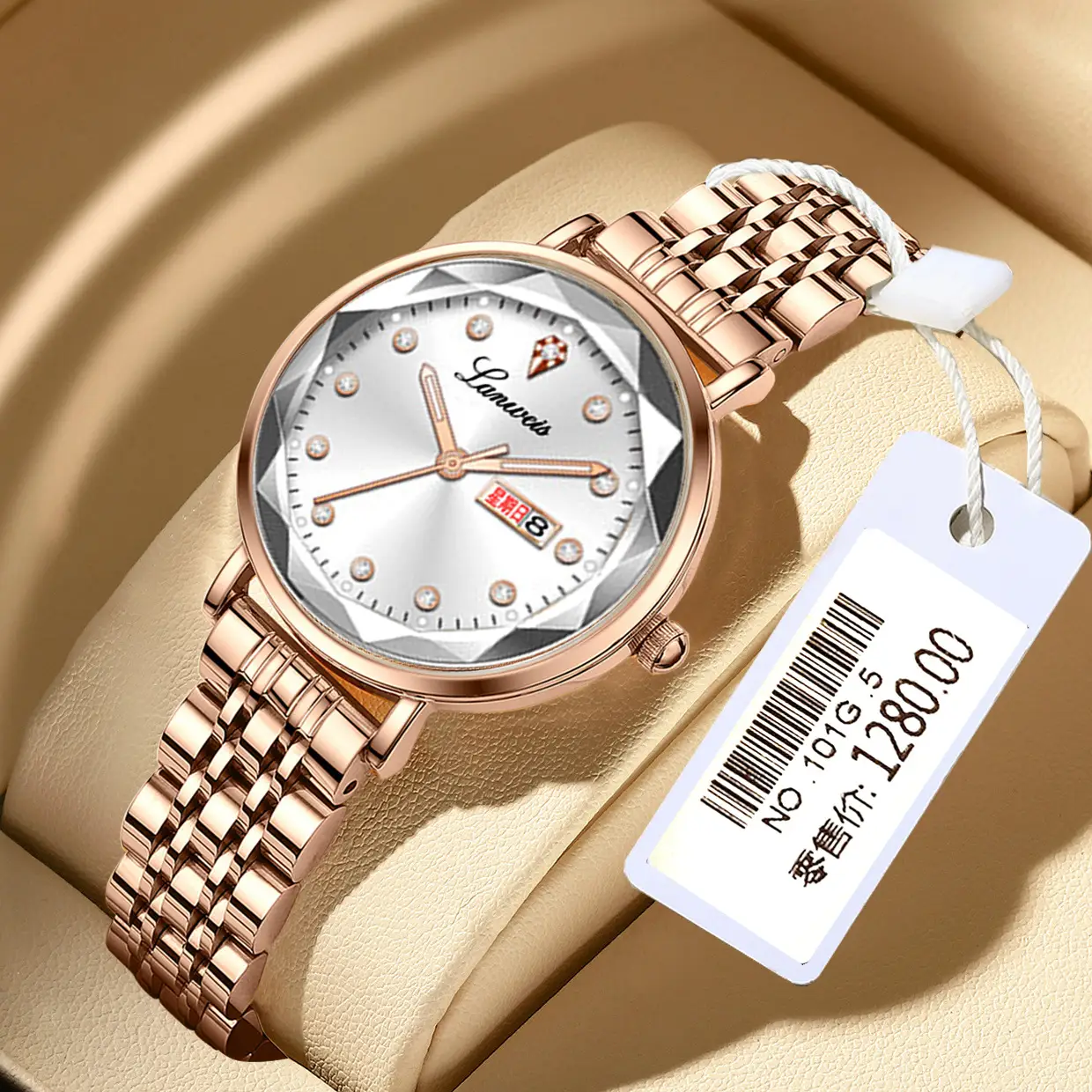 Women's Rose Gold Butterfly Watch with Calendar & Waterproof Band - Image 8