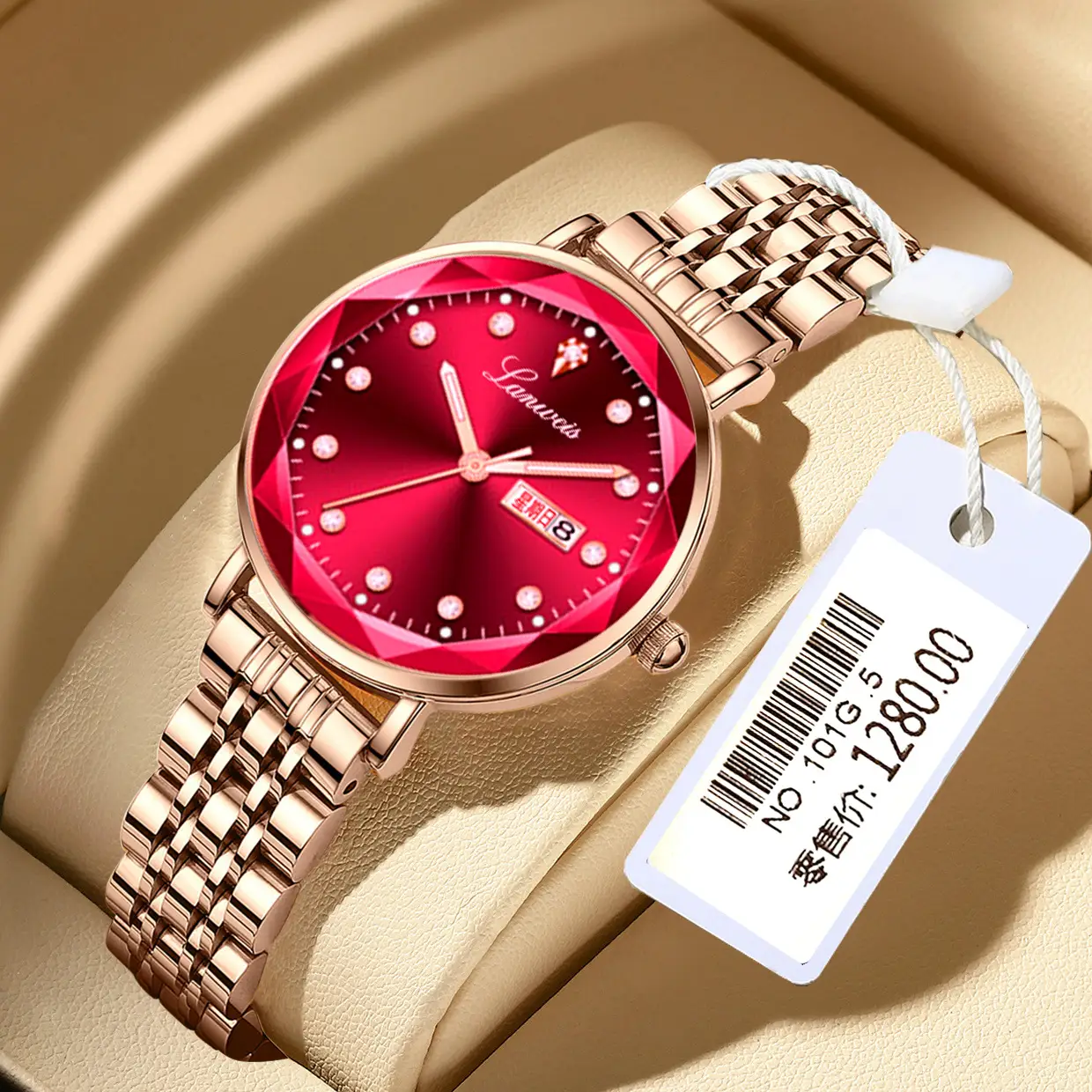 Women's Rose Gold Butterfly Watch with Calendar & Waterproof Band - Image 9