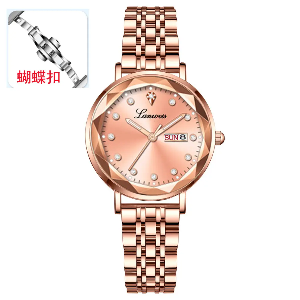 Women's Rose Gold Butterfly Watch with Calendar & Waterproof Band — feature 12