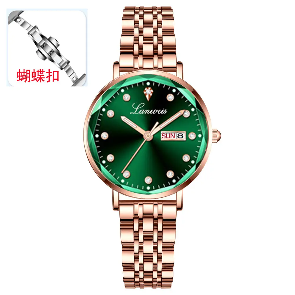 Women's Rose Gold Butterfly Watch with Calendar & Waterproof Band — feature 13